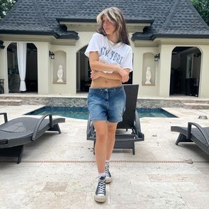 White Brandy Melville Cropped NYC Tee